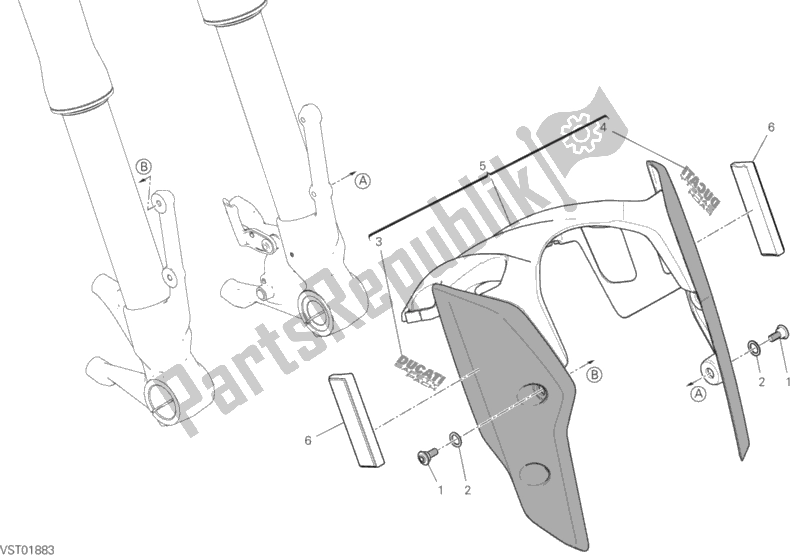 All parts for the Front Mudguard of the Ducati Hypermotard 950 Thailand 2020